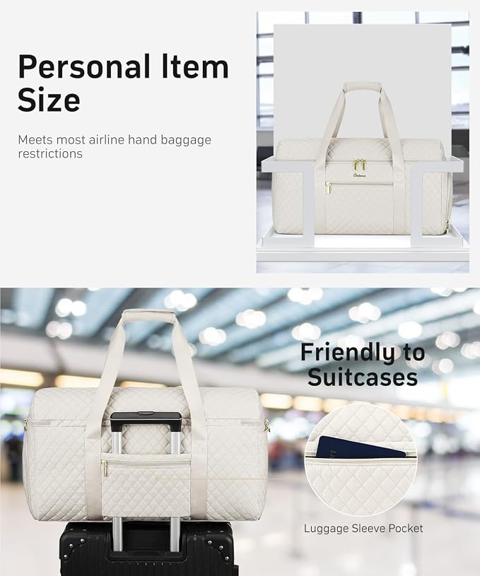Weekender Bags for Women, Wide Open Large Travel Duffle Bag with Shoe Compartment, Overnight Hospital Bag For Women Labor Delivery, Carry on Bag Personal Item Travel Bag with Wet Pocket (Beige) - Image 6