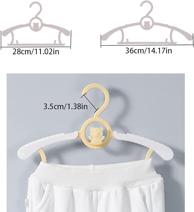 Baby Clothes Hangers 20 Pack Plastic Kids Hangers Space Saving for Closet | ellow Hanger for Toddler Girl and Boy - Lightweight Anti-Slip Cascading Padded Slim Extendable Adjustable Pants Bear Hangar - Image 2
