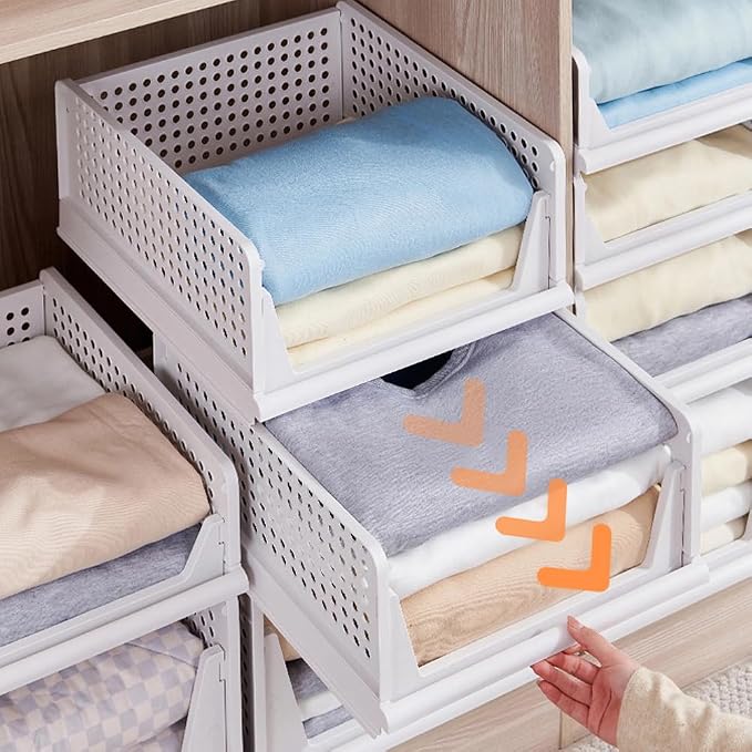 yazi 5XL Stackable Plastic Closet Storage Baskets | Foldable Clothes Storage Bins Fit for Closet Shelves and Cupboards, Ideal Sweater Organizer to Keep Bedroom Wardrobe Tidy - Image 3