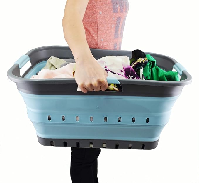 SAMMART 42L (11 gallon) Collapsible Plastic Laundry Basket - Foldable Pop Up Storage Container/Organizer - Portable Basket - Space Saving Hamper/Basket (2, Grey/Sea Angel) - Image 8