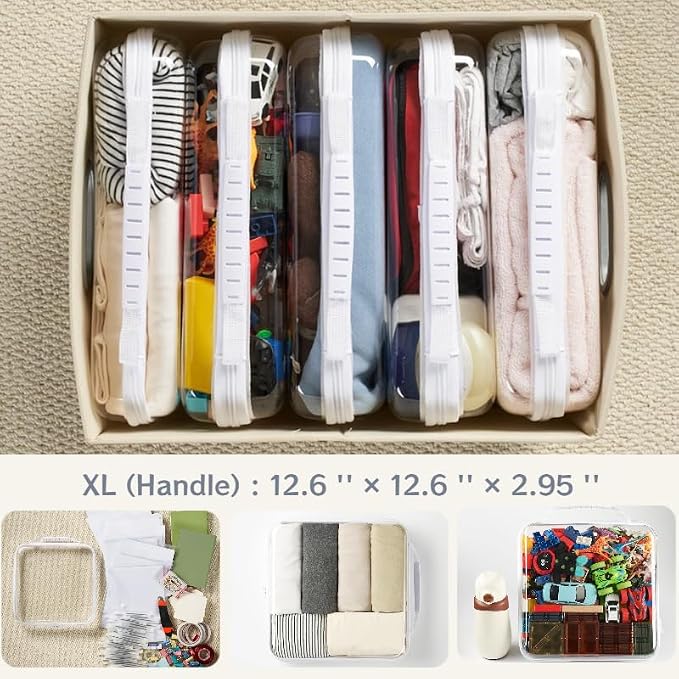 6-Pack Clear Bag Hard Shell Zipper Case with Handle, 1.3mm Thick Rigid Pouch for Craft Organizers and Storage, Large 12.6" Square Containers for Board Games, Puzzles & Toys - Image 3
