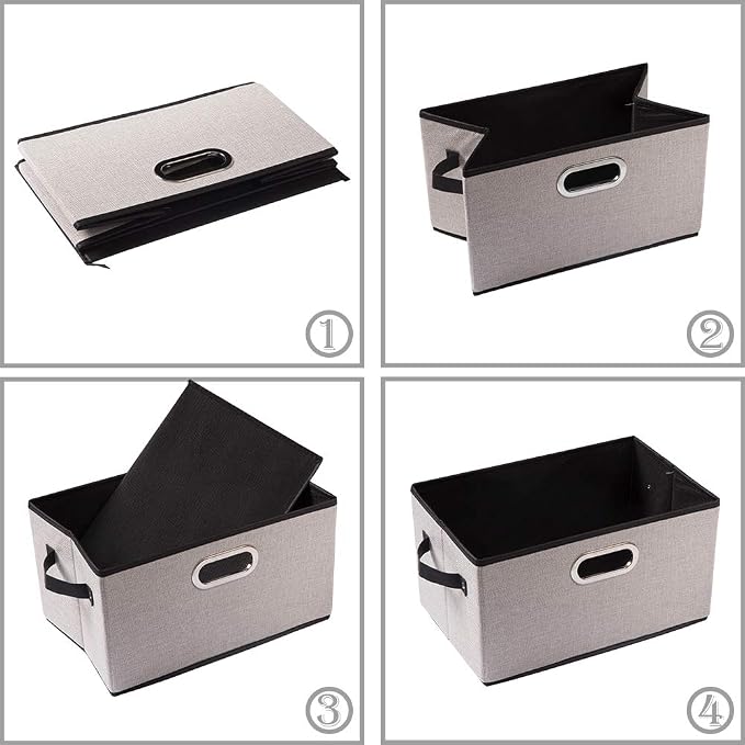 Fodable Storage Bins for Closet [3-pack] Decorative Fabric Storage Baskets Cubes with Leather/Metal Handles for Shelves Bedroom Living Room Light Grey (11.5x8.5x6.7 Inch) - Image 6