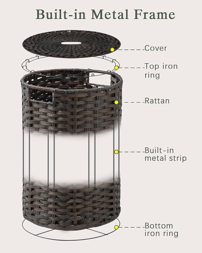 SETVSON Large Laundry Hamper Laundry Basket, Round PE Rattan, Brown | 130L Extra Large Handwoven Basket, Open Top, Removable Washable Liner Bag, 2 Mesh Laundry Bags, Side Long Handles - Image 8