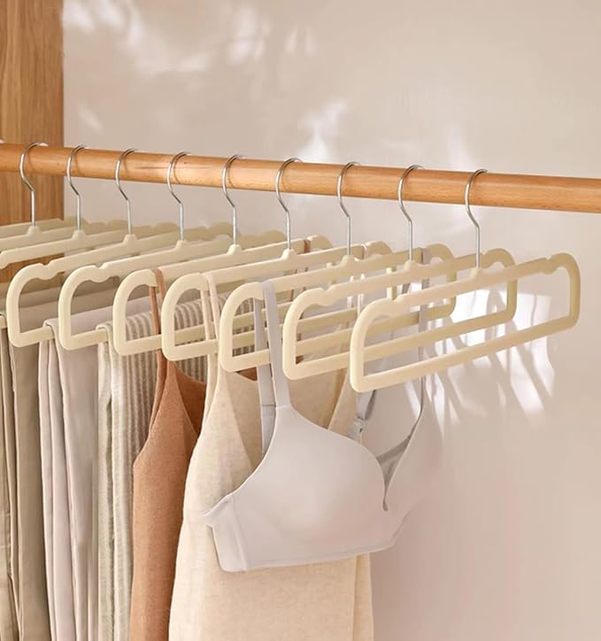 20 Pack Velvet Pants Hangers for Closet Space Saving, Thin Hanger (Beige) | 35cm(L) Heavy Duty Flocked Trouser Hangers, Durable, Clothes Hanger with Silver Swivel Hook, Jean Hangers for Women and Men - Image 4