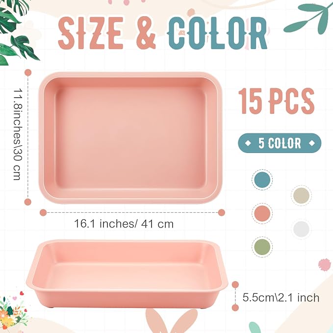 15 Pcs Activity Plastic Art Trays Morandi Color Art and Craft Tray Montessori Stackable Plastic Serving Trays for DIY Projects Painting Beads Home Classroom Storage(16.1 x 11.8 x 2.1 Inch) - Image 2