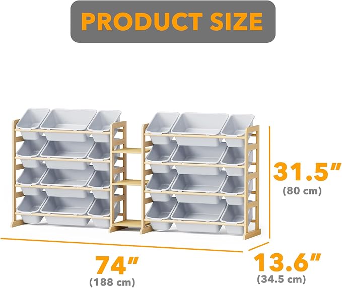 SpaceAid Large Toy Storage Organizer with 24 Bins and 3 Shelves, Toy Organizers Storage Bookshelf, Kids Bin Shelf Box Bookcase for Bedroom Playroom Organization Room Decor, Neutral Gray - Image 2