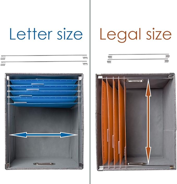 File Organizer Box - Set of 4 Collapsible Decorative Linen Filing Storage Hanging File Folders with Lids Office Cabinet Letter/Legal Size Navy Blue 17.1x14x11.1 inch - Image 6