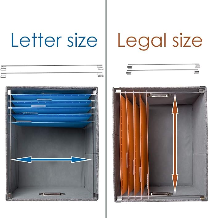 File Organizer Box - Set of 2 Collapsible Decorative Linen Filing Storage Hanging File Folders with Lids Office Cabinet Letter/Legal Size Navy Blue (17x14x11.2 inch) - Image 5