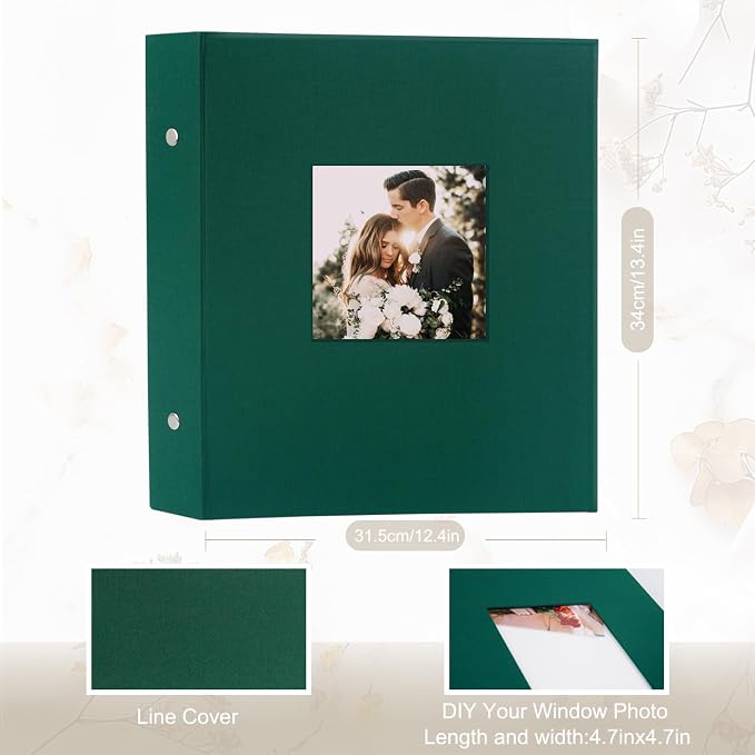 Photo Album 6x4 600 Pockets Slip in Large Capacity Album for Family Wedding Anniversary Linen Album Book Holds 600 Horizontal and Vertical 10x15cm Photos(600 Pockets, Dark Green) - Image 2