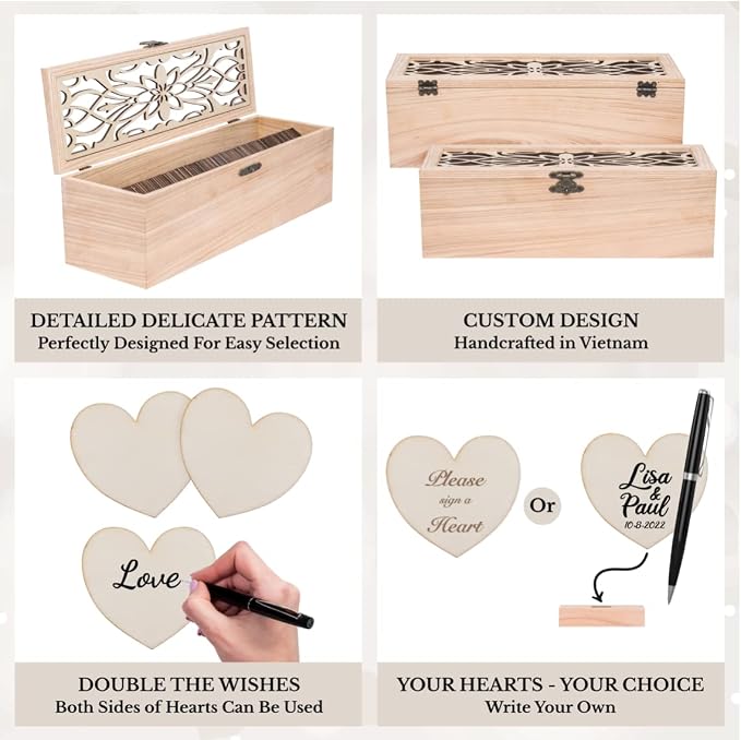 Alternative Guest Book Box - Wedding Guest Book Alternative - Pattern | - 98 Large Wooden Hearts - Baby Shower, Bridal Shower, Anniversary, Birthday, Retirement, Funeral Guest Book Alternatives - Image 5