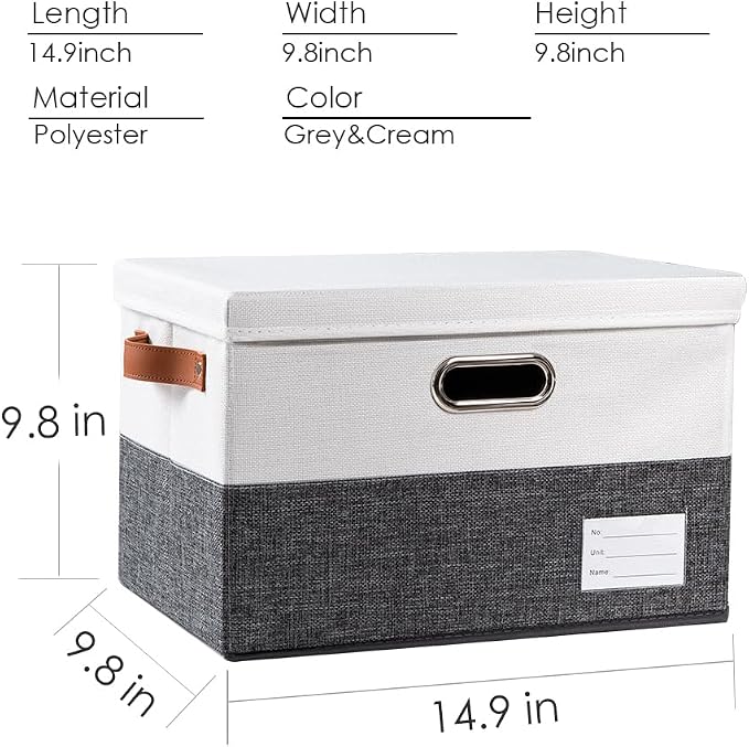 Foldable Storage Bins with Lids [3-Pack] Fabric Collapsible Storage Boxes Baskets Cubes Containers with Handles for Closet Living Room Bedroom (Grey & White 14.9x9.8x9.8'') - Image 4
