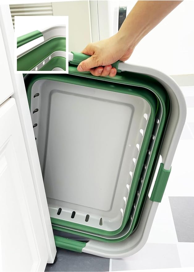 SAMMART 42 (11 Gallons) Collapsible Plastic Laundry Basket, Foldable Pop Up Storage Container/Organizer, Space Saving Hamper, Portable Bin for Dorm Room Bathroom (2, Grey/Dark Sea Green) - Image 7