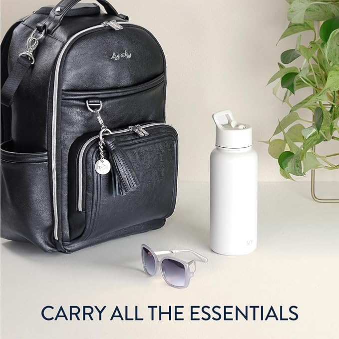 Itzy Ritzy Boss Plus Diaper Bag Backpack w/ 19 Pockets (Black with Silver) | Large Diaper Bag Backpack Includes 2 Insulated Bottle Pockets, Changing Pad, Stroller Clips, Padded Straps, Travel-Ready - Image 9
