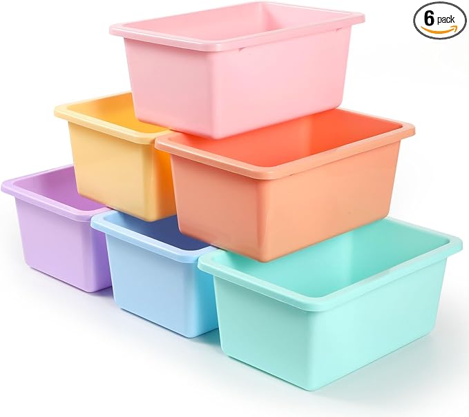 6 Pack Plastic Cubby Bins for Classroom Stackable Book Bins Plastic Classroom Cubby Organization Storage Containers Toy Storage Cubbies for Library School Office Home Nursery Playroom (Pastel) by CHUNNIN
