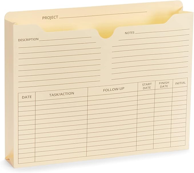Blue Summit Supplies 50 Project File Folders, Letter Size, Pocket, Manila | Preprinted project management folder, reinforced straight cut tab, 2 in expansion pocket, for project filing by BlueSummitSupplies