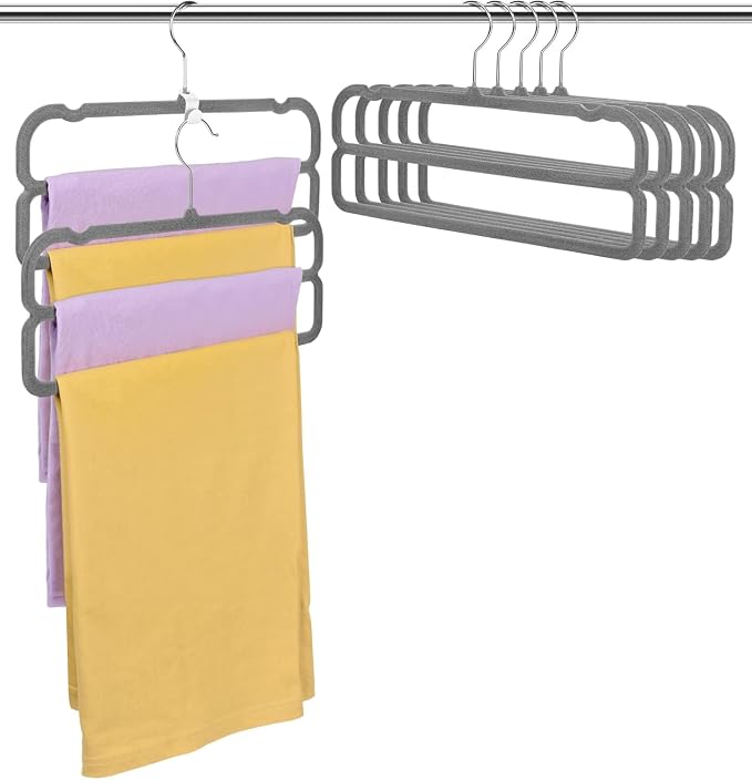 VSV stoage Velvet Pants Hangers with Double Non Slip Bar - Multiple Velvet Hangers for Closet - Thin Space Saving Clothes Hanger - 360° Swivel Felt Trouser Hanger Perchas Terciopelo 10 Pack (Grey) - Image 6