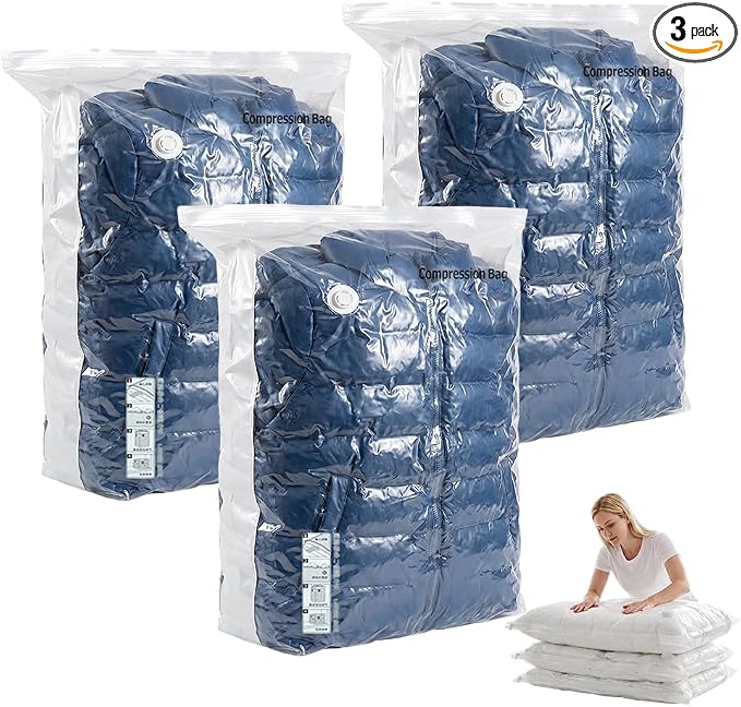 No‑Pump Vacuum Storage Bags,Reusable Cube Compression Space Saver Bags,3 Sizes Press & Seal Compression for Clothes, Bedding & Travel (3, 27.55 * 19.68") by ANYSENTHome