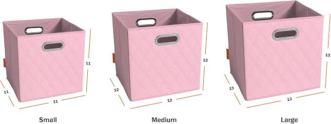 Small 11-inch Foldable Diamond Patterned Faux Leather Storage Cube Bins Set of Four with Handles with Dual Handles for living room, bedroom and office storage… (PINK) - Image 9