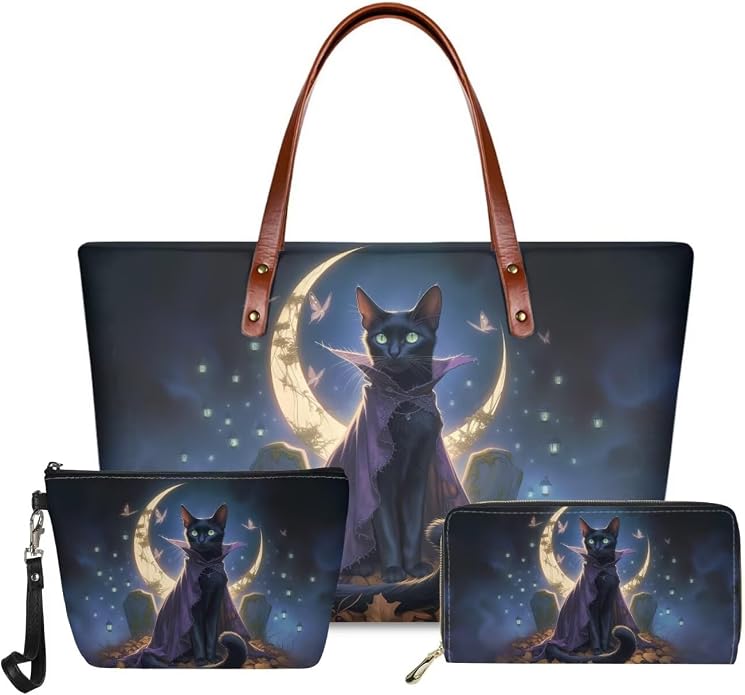 GIFTPUZZ Women Top Handle Bags Handbags with Zipper Leather Wallet Cash Card Phone Holder and Makeup Bag Set 3pcs - Image 3