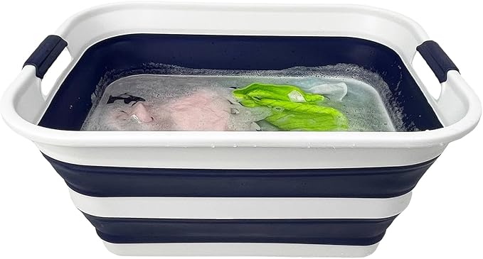 SAMMART Collapsible Plastic Laundry Basket with Handle/Foldable Pop Up Storage Hamper/Portable Laundry Organizer-Space Saving Washing Tub/Household Storage (White/Starry Blue, 42L (Set of 2)) - Image 6