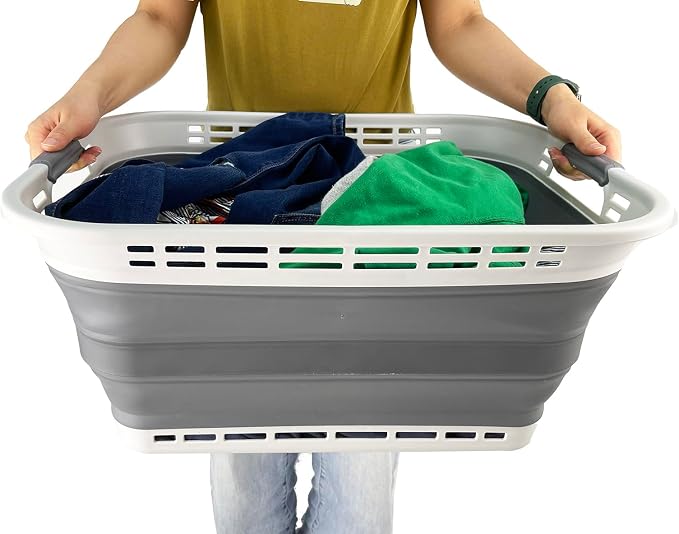 SAMMART 42L (11 gallons) Collapsible Plastic Laundry Basket - Portable Pop Up Storage Container/Organizer - Portable Hamper - Space Saving Easy Storage (Grey/Steel Grey (Set of 2)) - Image 5