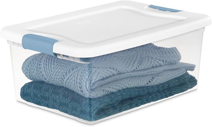 Sterilite 15 Qt Latching Storage Box, Stackable Bin with Latch Lid, Plastic Container to Organize Closet Shelf, Clear with White Lid, (Pack of 12) | Heavy-Duty and Stackable Plastic Containers with Latches for Closet, Cabinet, Bedroom, Bathroom and Dor... - Image 9