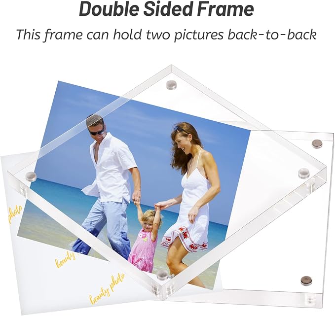 AMEITECH 4x4 Acrylic Picture Frame, Clear Double Sided Block Acrylic Photo Frames, Desktop Frameless Magnetic Photo Frames - 5 Pack | Double Sided Floating Magnetic Frames, 20mm Thick, Free Standing Desktop Display for Postcards, Pictures and Artworks - Image 2