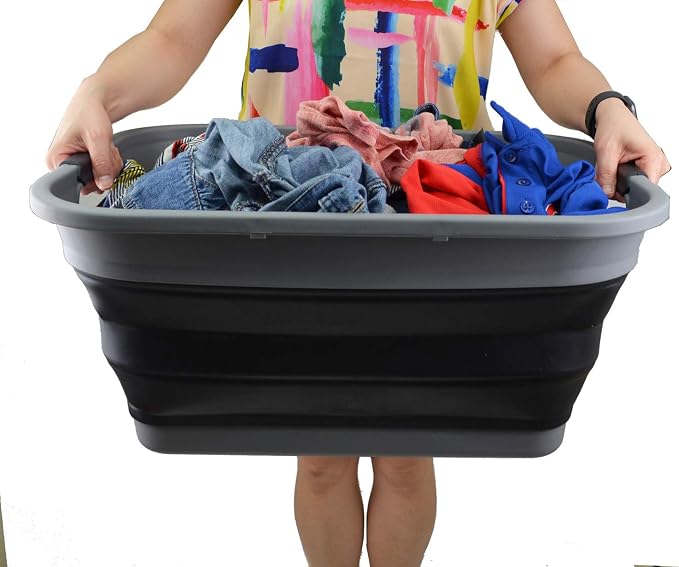 SAMMART 41L (10.8 Gallon) Collapsible Plastic Laundry Basket - Foldable Pop Up Storage Container/Organizer - Portable Washing Tub, Water Capacity: 32L (8.4 Gallon) (2, Grey/Black) - Image 6