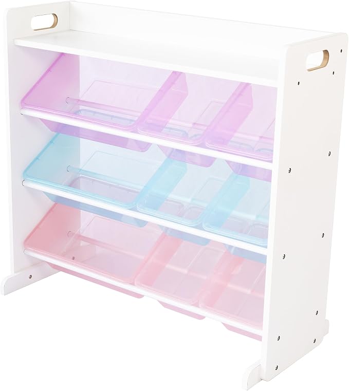 Humble Crew Kids Toy Organizer with Display Shelf, 9 Bins, 3 Tier Storage | Sturdy wood and steel toddler shelf, removable BPA-free containers, wall anchor anti-tip safety kit for bedroom or classroom by HumbleCrew