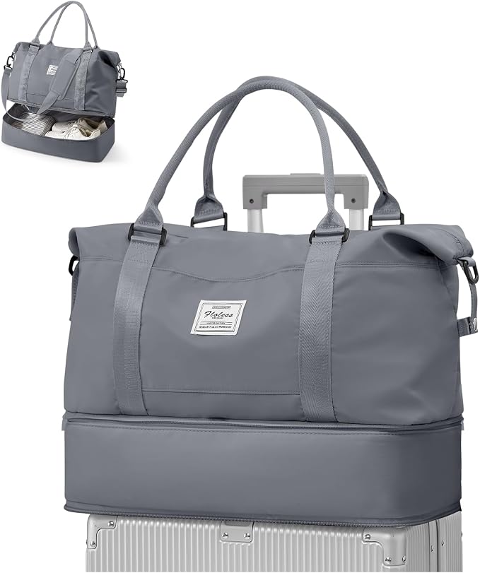 Travel Duffel Weekender Bag Women Tote Carry On Bags With Shoe Compartment | 18x14x8 inches Travel Overnight Bags with Trolley Sleeve for Airplanes Sport Tote Gym for Men Lightweight Daypack Grey.. by VECAVE