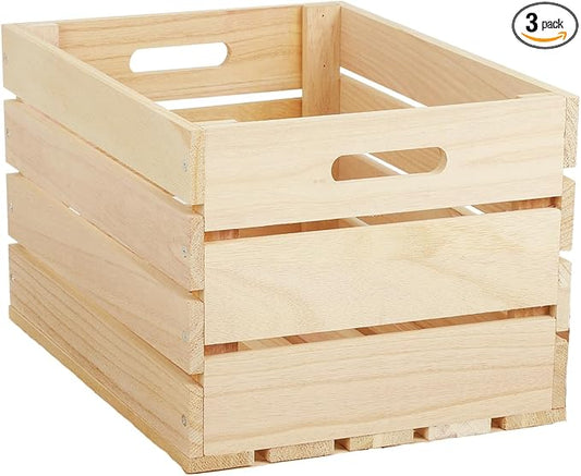 1 Pack Large Wooden Storage Crates 16 x 12 x 9.5 Inches Unfinished Wood Farmhouse Milk-Style Crates with Handles Unassembled Decorative Boxes for Home Office DIY Crafts (Natural Wood (1)) by Unknown