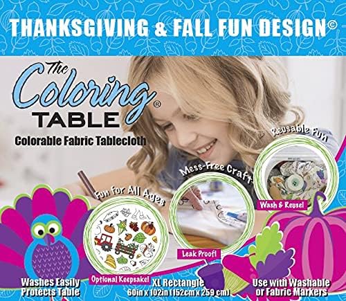 Thanksgiving and Fall Fun Design – XL Rectangle Tablecloth 60”X102”– Interactive Coloring Tablecloth for Kids - Poly/Cotton Fabric - Washable and Reusable – DIY Activity for Children & Adults - Image 2