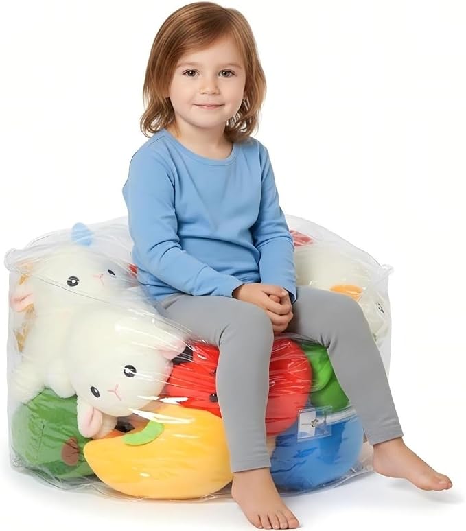 Clear Stuffed Animal Storage Bean Bag Chair Cover - Extra Large 150L, Waterproof & Easy-Clean Toy Organizer with Plastic Window,forNursery, Bedroom, Playroom (Cover Only, No Filler) (C1pcs) by Unknown