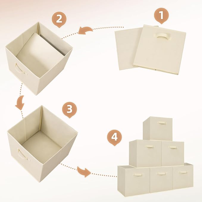 STORAGE MANIAC Storage Cubes, 13 Inch Collapsible Storage Bins with Handles, 4 Pack Fabric Foldable Bins for Organization, Durable Storage Bins for Closet, Shelves, Offices, 4-Pack Beige - Image 6