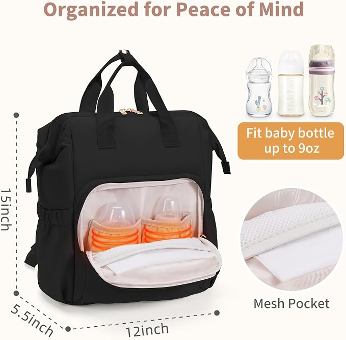 CEI-CEI Diaper Bag Backpack for Mom and Dad, Puffer Baby Bag Backpack with Insulated Pocket, Water-Resistant, Unisex Travel Backpack with Changing Pad & Stroller Straps - Image 4