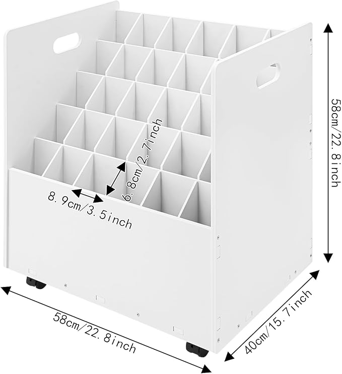 Blue Print Storage Organizer with Wheels, 30 Slots Roll Files Cart, White | Mobile Blueprint Storage Rack Cart, Construction Plan Holder, Map Poster Storage Cabinet for Office Home School - Image 2