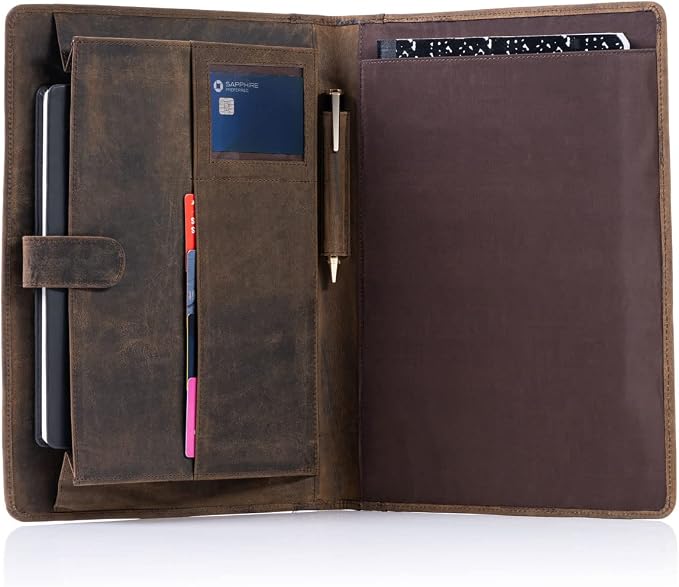 Leather Business Portfolio with Luxury Pen Business Personal Organiser Folder Full Grain Leather padfolio by KomalC (Buffalo Distressed Tan) by KomalC