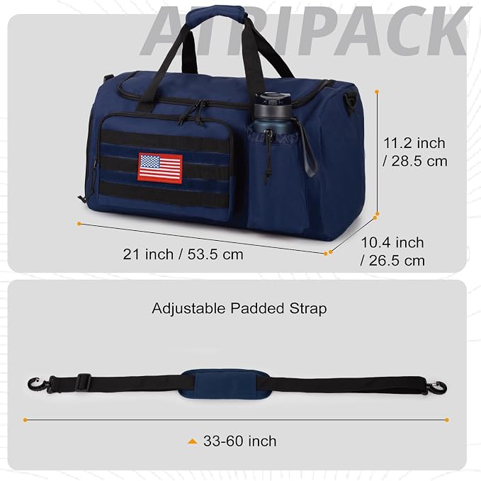 Tactical Gym Bag for Men, 40L Duffle Bag with Shoes Compartment for Travel | Water-Resistant Sports Weekender Bag with Adjustable Shoulder Strap Wet Pocket for Gym,Travel,Hiking,Camping Overnight Trips - Image 4