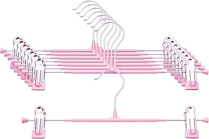 Pants Hangers with Clips, 8 Pack, Pink 12 Inch | Heavy duty, space saving, non-slip, adjustable, for men women's skirts,trousers, jeans & shorts by Unknown