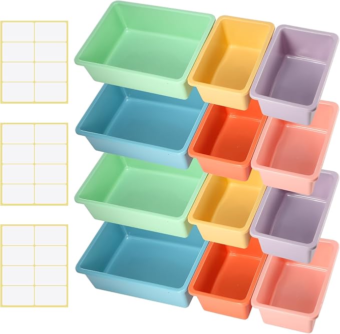 Zonon 12 Pcs Plastic Cubby Bins Office Storage Container Storage Bins Plastic Organization with 1 Pack Self Adhesive Label for Library Office Home Nursery(Pastel) - Image 3