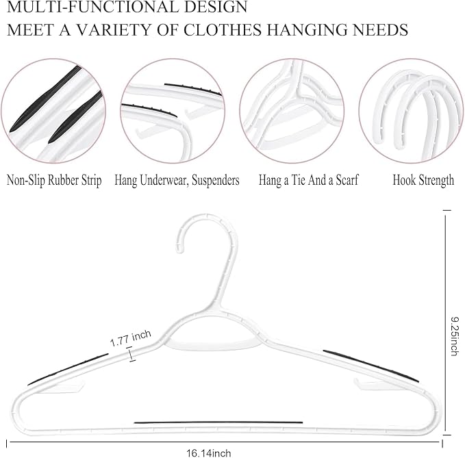 Plastic Hangers 30 Pack - Non Slip Clothes Hangers,Holds up to 18 lbs, Slim Space Saving Hangers for Suit,Dress,t Shirts,Blouse,Coats, Pants (White) - Image 2
