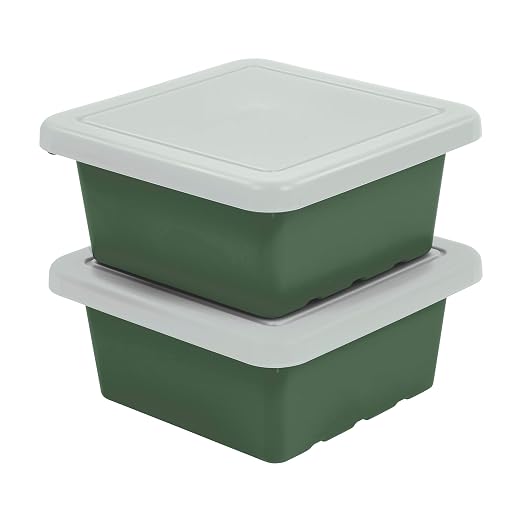 ECR4Kids Stackable Square Bins with Non-Snap Lids, Multipurpose Organization, Hunter Green, 2-Pack by ECR4Kids