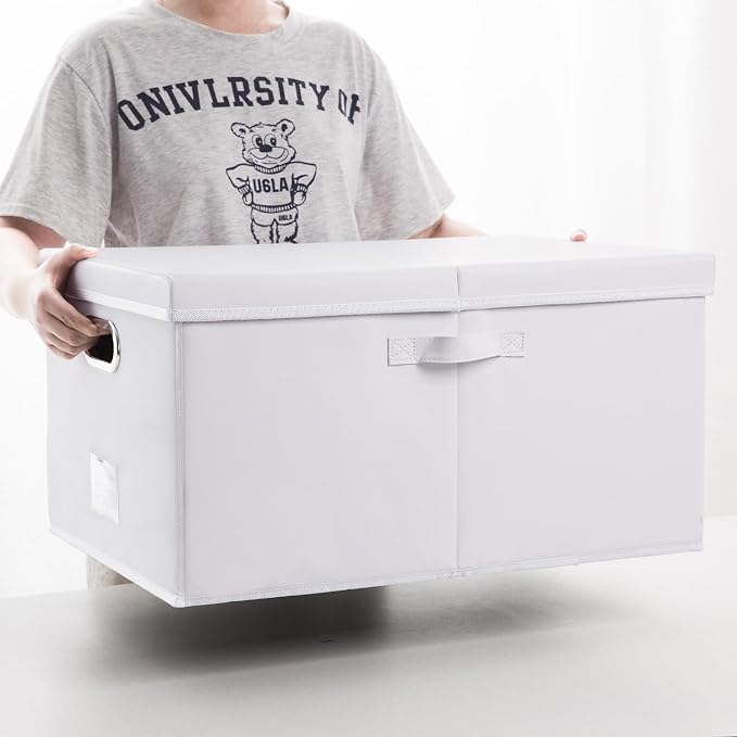 Collapsible Storage Box with Lid [3-Pack] Leather Fabric Foldable Storage Bin Organizer Container Basket Cube with Cover for Home Bedroom Closet Office Nursery White(22.8X15.7X11.8) - Image 6