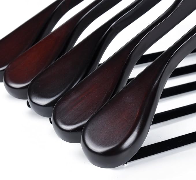 Luxury Wide Shoulder Wooden Hangers 6 Pack, with Velvet Bar, Smooth Mahogany Finish Wood Suit Hanger Coat Hanger for Closet, Holds Upto 20lbs, 360° Swivel Hook, for Jacket, Dress Heavy Clothes Hangers - Image 4