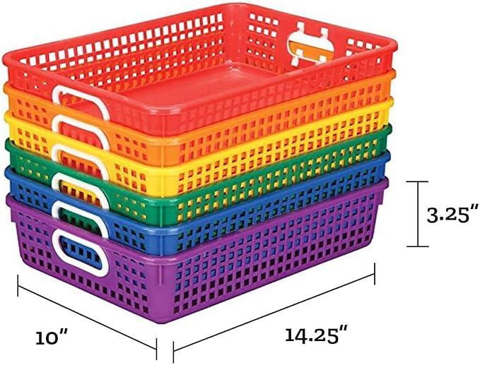 Really Good Stuff Small Desktop Paper Storage Baskets, 14" x 10" x 3.25" | 6-Pack, Rainbow Group Colors, Mesh Baskets for Classroom or Home, Secure Papers Crease-Free - Image 3