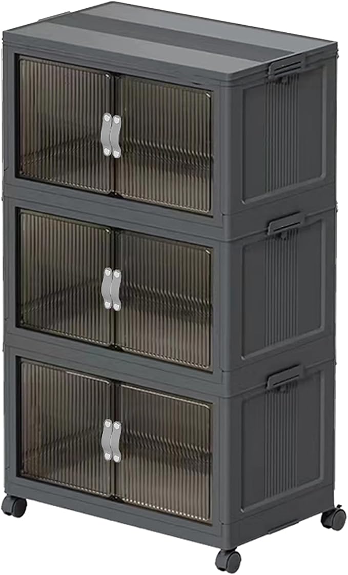 Collapsible Storage Bins with Lids Dark Grey Stackable Plastic Organizers for Clothes, Decor, Craft Supplies & Home Storage by Unknown