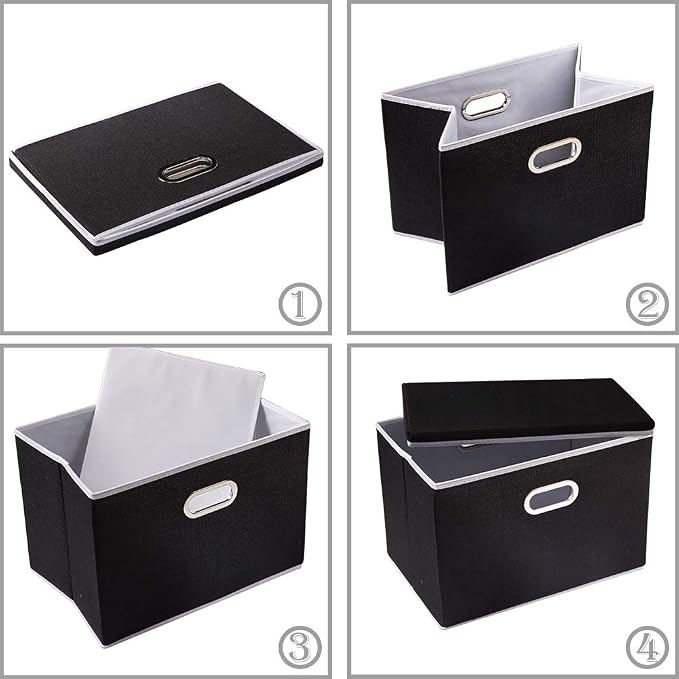 Large Foldable Storage Boxes with Lids [5-Pack] Organizer Containers Baskets Cube with Cover for Home Bedroom Closet Office Black17.7x11.8x11.8 For 6+ Year Old Boys and Girls - Image 5