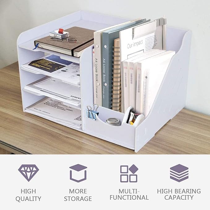 SONGWAY File Organizer for Desk - 4 Tier Vertical and Horizontal Document Holder, File Sorter, A4 Paper Storage Holder, Desktop Organizer for Home Office School Decoration, White - Image 5