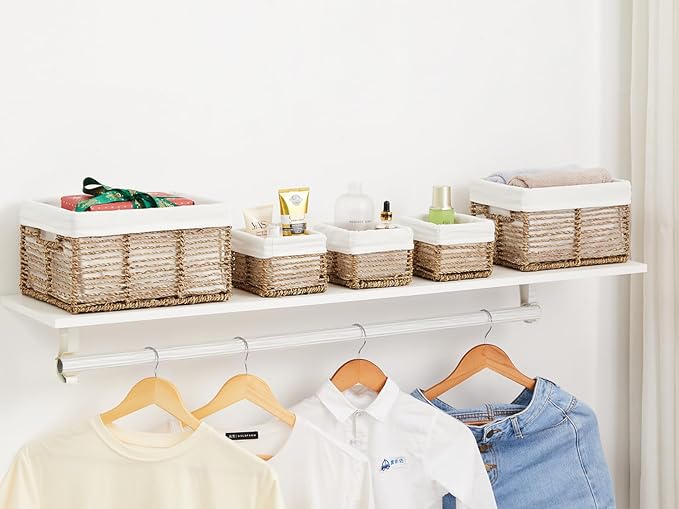 Wicker Storage Basket, 5 Pack Baskets for Organizing, Seagrass Storage Baskets, Rectangular Wicker Baskets for Storage Shelves, Cube Storage Bins For Closet/Clothes/Dresser - Image 3