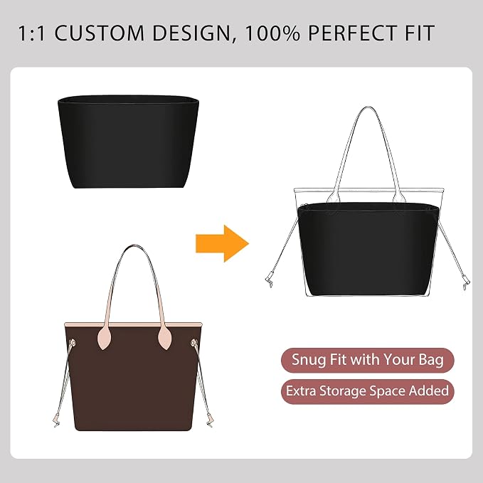 Tote Bag Organizer Insert with Laptop Sleeve for Lv Neverfull MM | Nylon Neverfull MM Organizer, 6 Compartments Storage, Zipper Pocket, Bottle Holder, Fits 13 Inch Laptop, Bag Protector, Black - Image 8